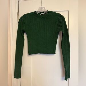 Mango Emerald Green Cropped Knit Top – Size S